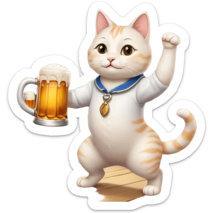 Eine tanzende Katze mit einem vollem Bierkrug im Wirtshaus. Mit musik sticker