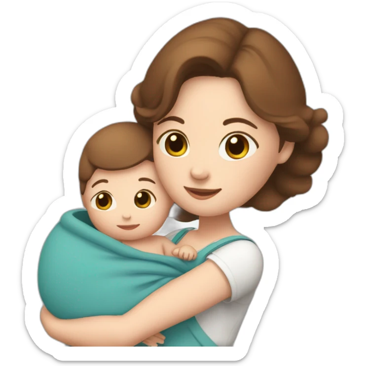 white midwife with brown hair, a stethoscope, a gown and a baby in her arms sticker