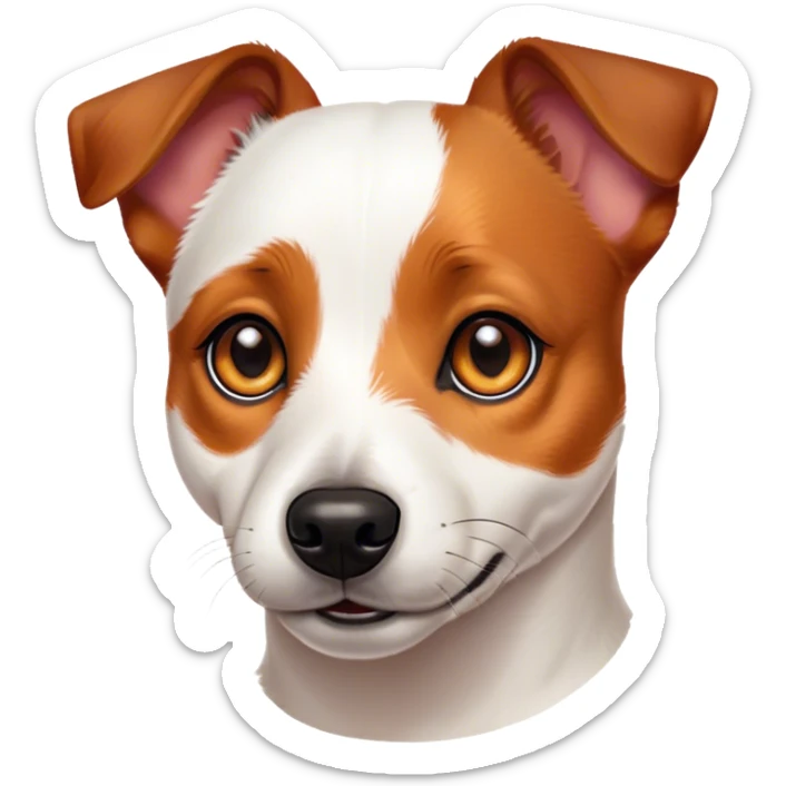 Cinematic Noble Jack Russell Terrier Portrait Emoji, Poised and spirited, with a compact, agile build in rich, warm tones, bright, alert eyes, perky ears, and a determined, lively expression, Simplified yet sharp and sophisticated features, highly detailed, glowing with a warm, natural luminescence, high shine, intelligent and resilient, stylized with an air of energetic authority, focused and alert, soft glowing outline, capturing the essence of a watchful and confident Jack Russell Terrier that appears ready to bound out of the screen with effortless energy! sticker