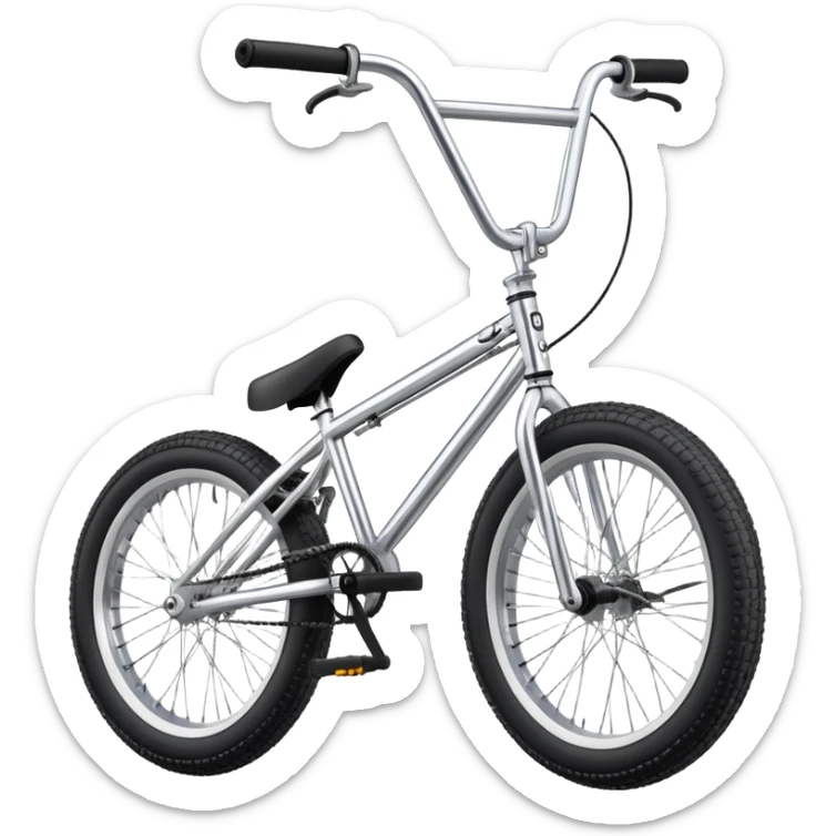 Classic BMX trick bike with detailed features, metallic frame, knobby tires, high handlebars, standard BMX proportions sticker