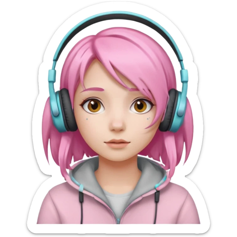 Girl with pastel pink hair and headphones sticker