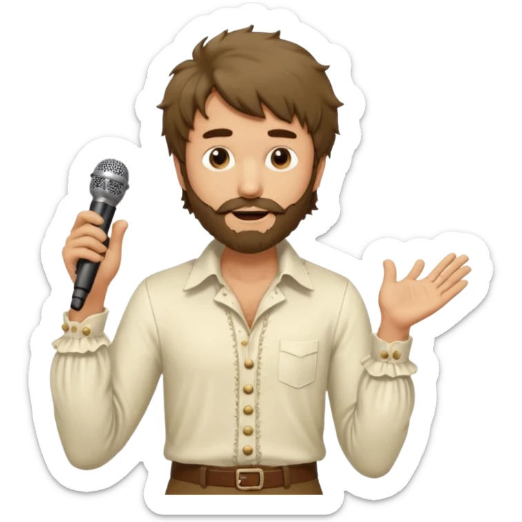 unkempt, shaggy with big sideburns Jim Morrison in an ivory Victorian shirt, in an trance dramatic pose, sings on stage sticker