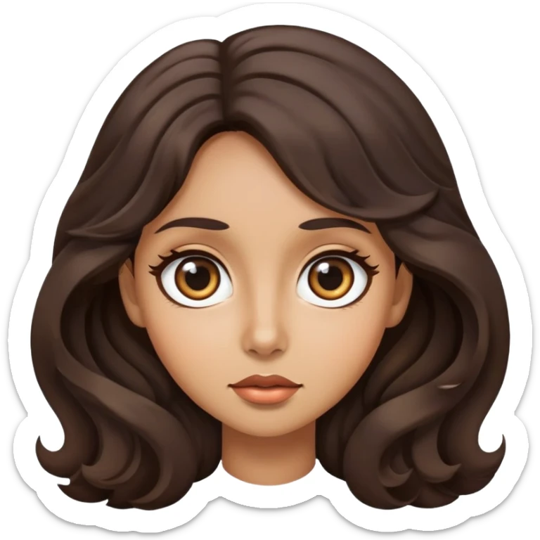 woman face with big eyes, medium skin tone, and dark wavy hair sticker