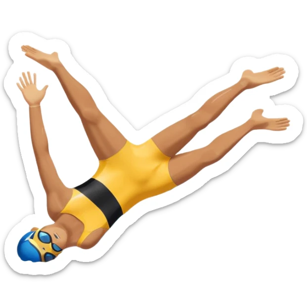 Create a simple, clean emoji of a swimmer diving into a swimming pool, mid-air, arms extended forward, water splash below. Flat design, bright colors, minimal details, emoji style sticker