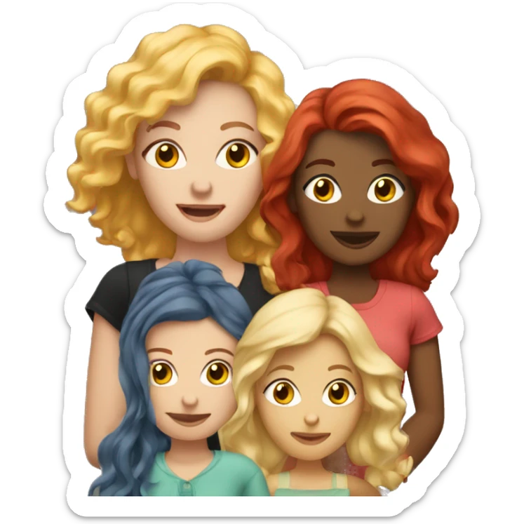 Young moms club with 4 people. 1 being mixed, 2 with red hair, and 1 blonde sticker