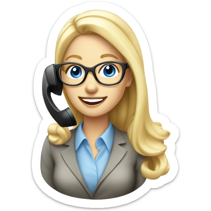 Elegant blonde office lady with glasses happy blue eyes talking on a phone  sticker