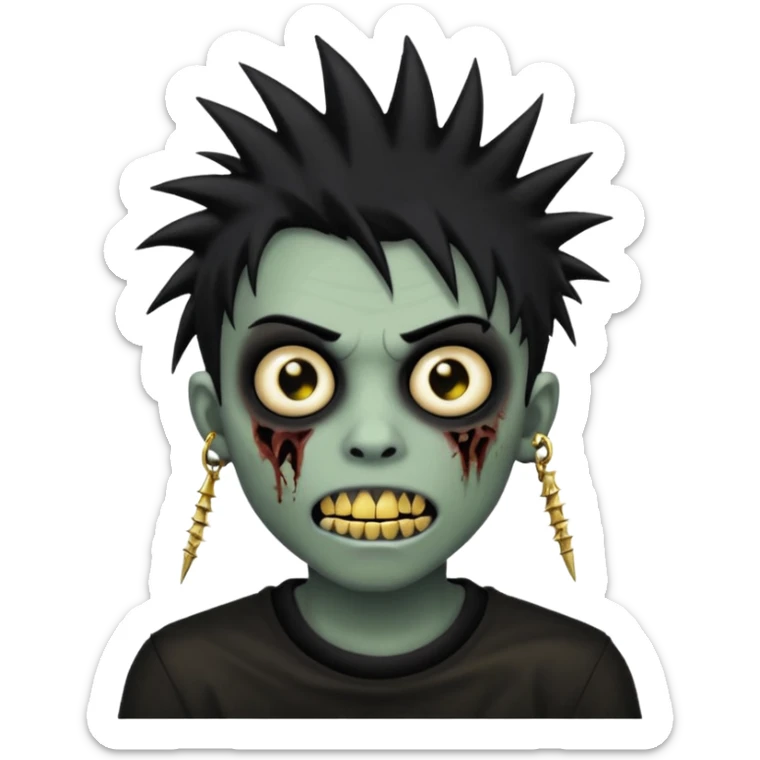 zombie emo black boy emoji with spiky hair and gold grillz sticker