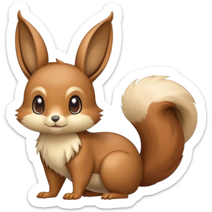 Cute cool animal hybrid Fakemon full body, brown, beige, squirrel-eevee-bunny sticker