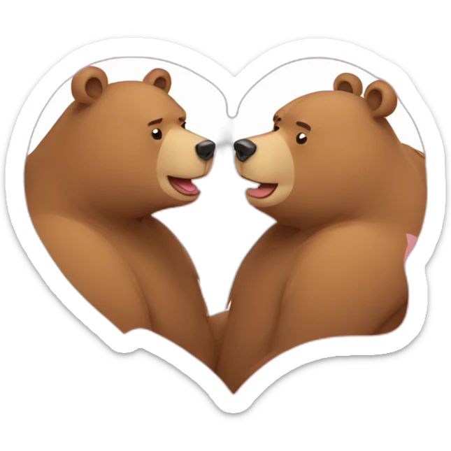 Female bear and male bear kissing, face only, with hearts above them sticker