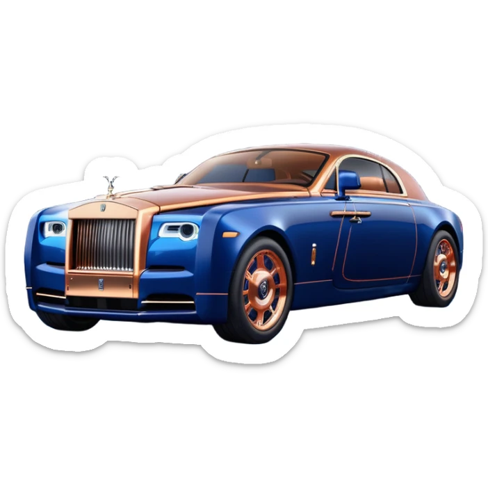 dark blue led lights on a streamlined channeled hot rodded delicately inlaid rose gold and wood accentuated sporty 1889 Rolls Royce with futuristic electric spaceship plasma neon glowing motors and lightening dynamos with wide racing wheels that are held strong by advanced suspension and steering sticker