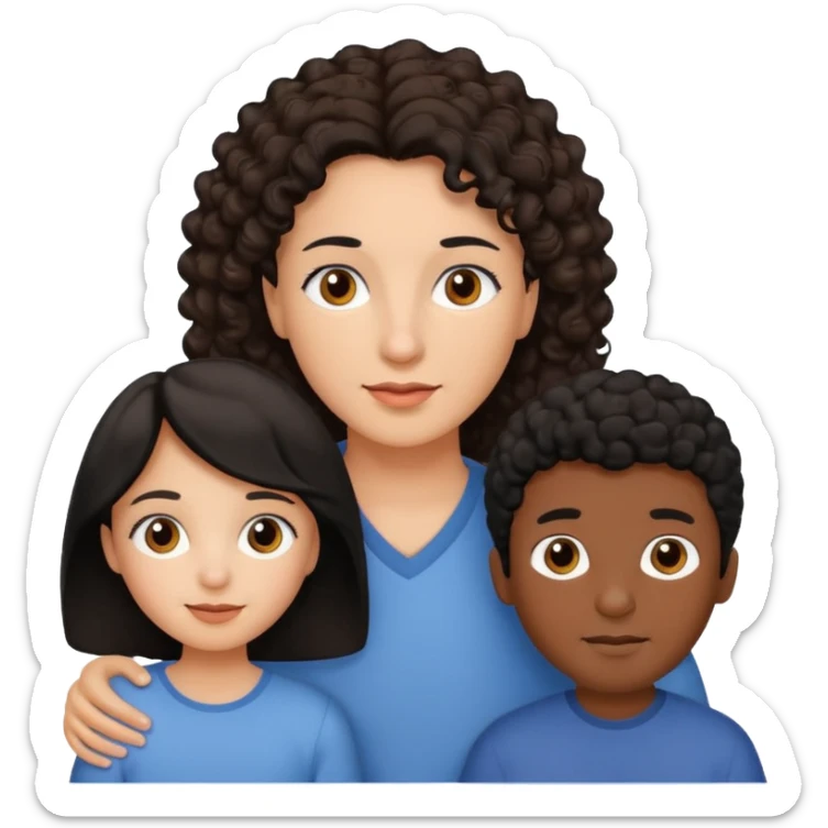 family, mom has brown eyes black hair brown skin, dad is white with brown curly hair and two kids boy and girl who are a mix of the two parents sticker