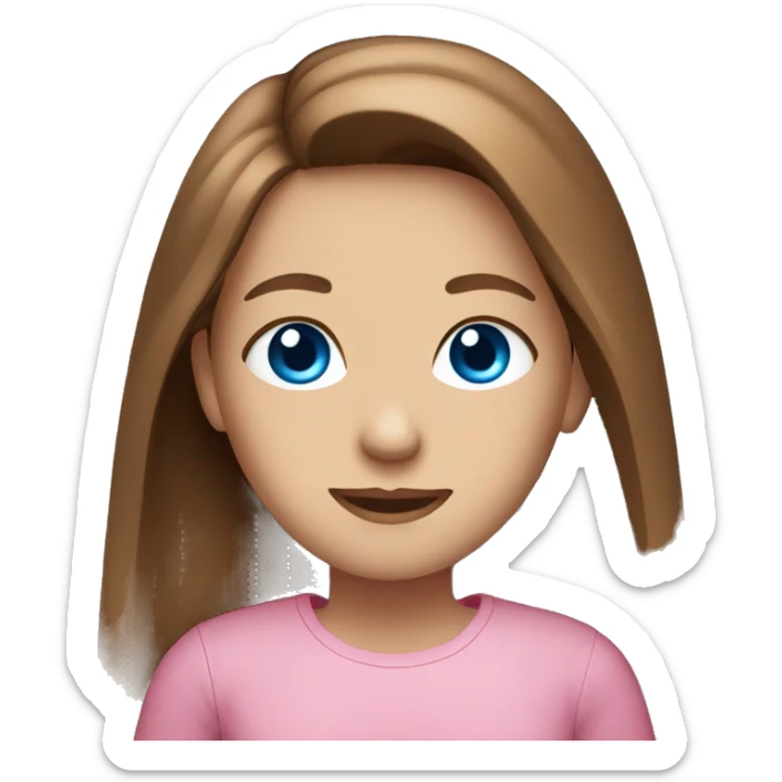 pretty girl with blue eyes and long brown hair and a pink shirt sticker