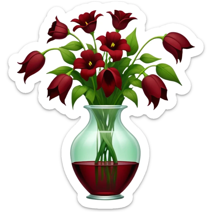 completely wilted flowers all drooping over the edges of a vase, every flower hanging down sticker