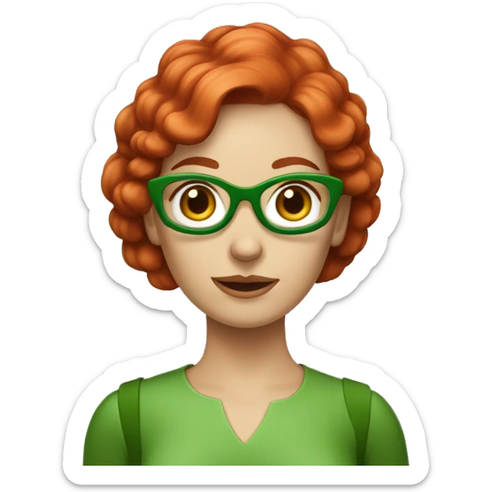 red hair female english teacher with green face, with mushroom hairstyle sticker