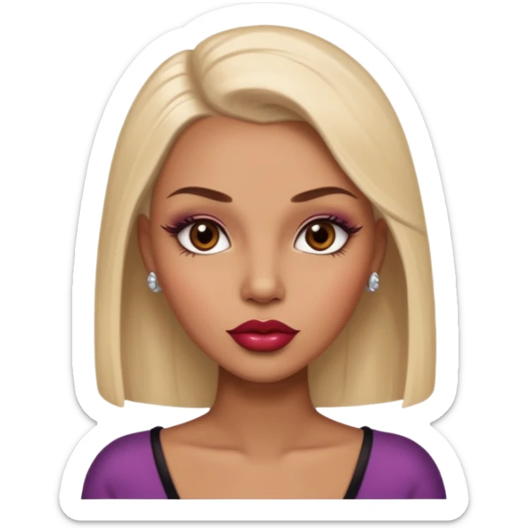 Glamourous, light brown skin tone, very beautiful woman, with big plump lips, long long lashes, with shaved head, brown eyes sticker