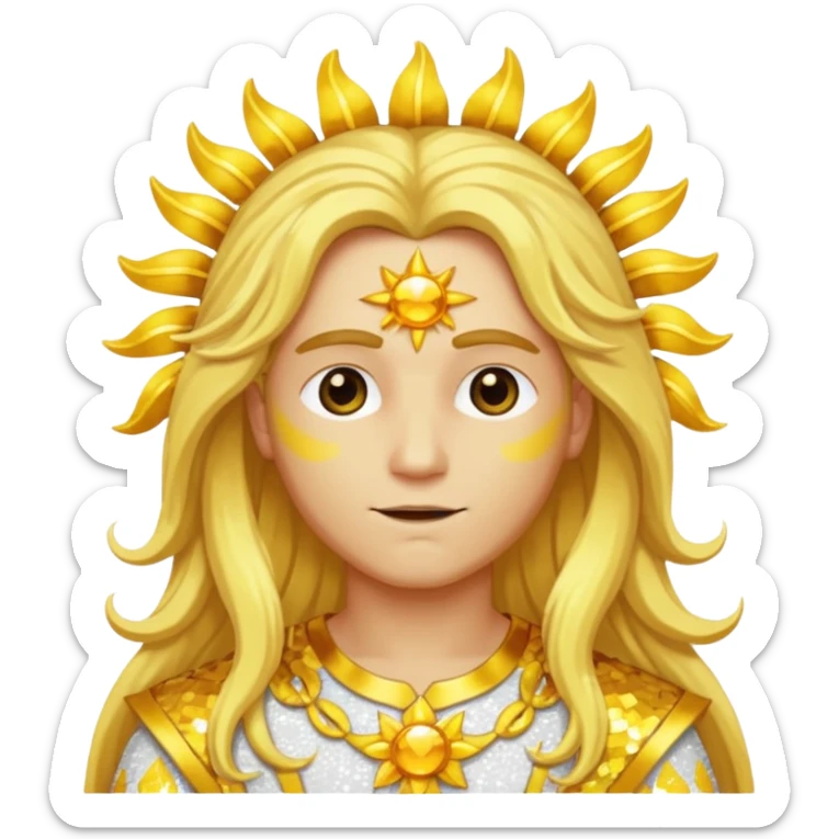 Sol, God of Sun from Gods and Goddesses with long golden blonde hair, yellow and white sequin outfit sticker