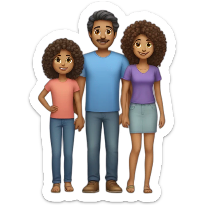 indian family with one daughter curly hair mom curly hair dad straight hair and one son straight hair sticker