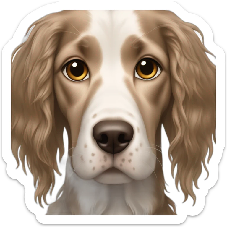 hyperrealist caucasian girl black long hair with brown english setter dog sticker