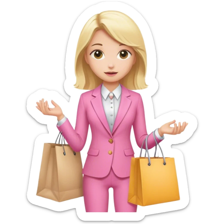 Blond girl pink suit shopping bag sticker