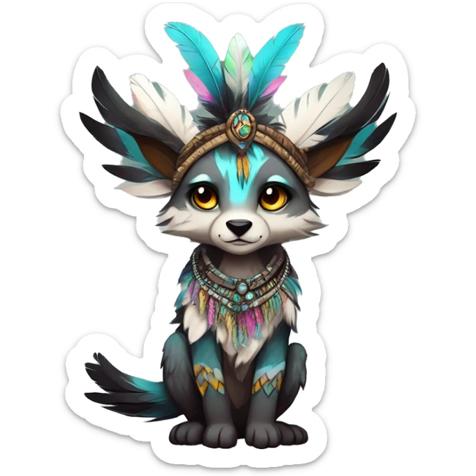 cute cool edgy fantasy animal fursona creature by griffsnuff & LiLaiRa & Falvie with exotic colors with patterns and feathers and headdress and necklace full body sticker