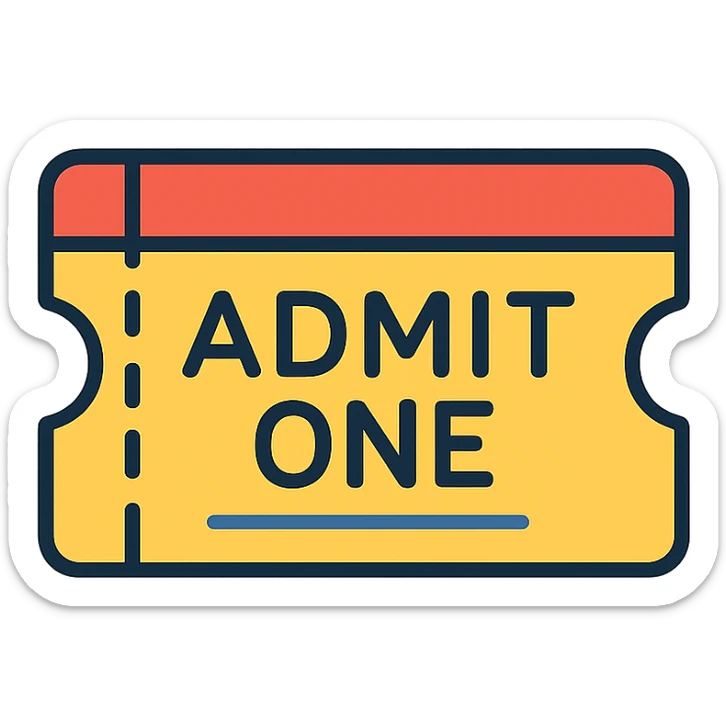 modern icon of an admission ticket, geometric shapes, contemporary look, no text sticker