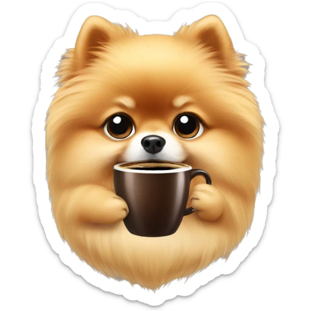 Pomeranian with coffee sticker