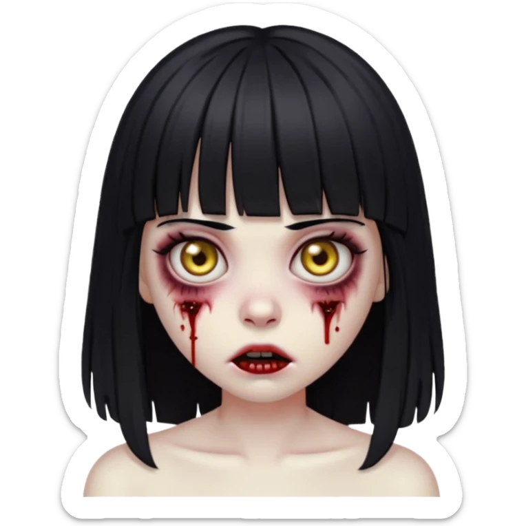 garota zombie com cabelo preto de franja e olhos puxados gótica emoji generator sticker