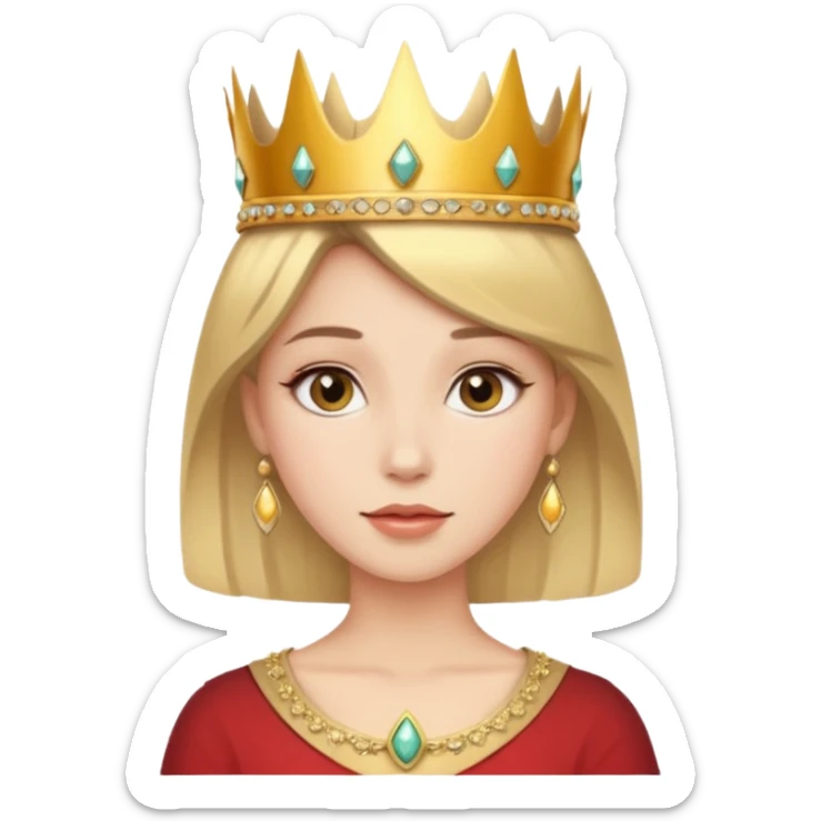 Give me an image of a women wearing neutral makeup with a crown. She is looking very content sticker