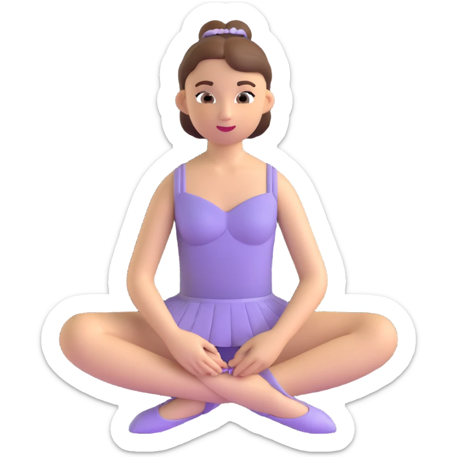 ballerina in 3D emoji style, sitting and tying ballet shoes, serene look sticker