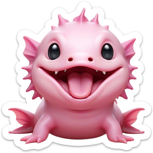 Cinematic Cute Yawning Axolotl Portrait Emoji, Head tilted slightly with a dramatic, wide-open yawn, showcasing smooth, pale pink skin with softly drooping feathery gills, eyes barely open in drowsy contentment, Simplified yet irresistibly adorable features, highly detailed, glowing with a soft, cozy glow, high shine, relaxed yet expressive, stylized with a touch of whimsy, bright and endearing, soft glowing outline, capturing the essence of a sleepy yet affectionate aquatic creature, so drowsy it feels like it could stretch out of the screen and curl up for a nap! sticker