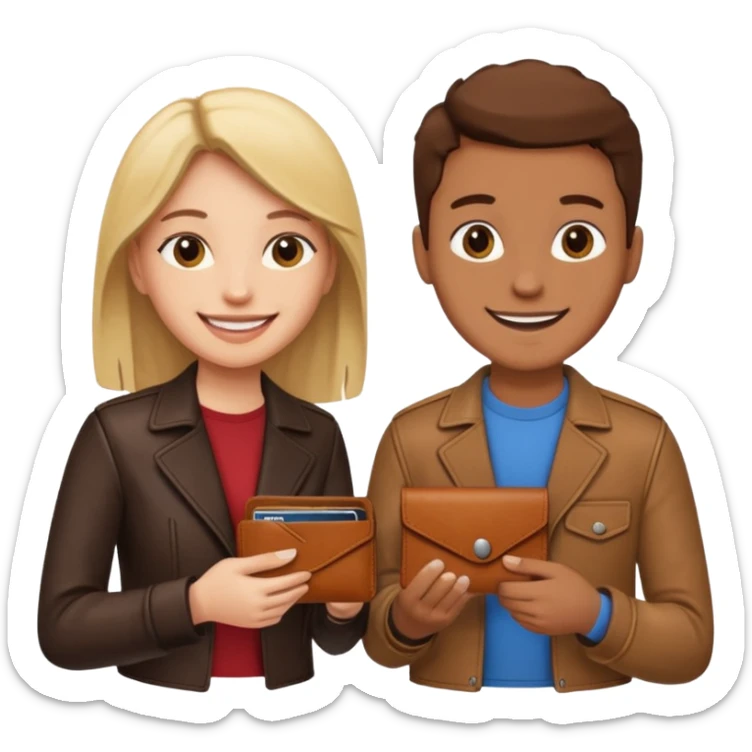 persona devolviendo billetera a otra persona una persona canela y otra persona blana, pero que esten felices sticker