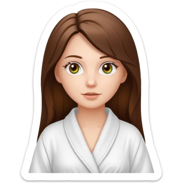 white long brunette hair girl with hazel eyes in a bathrobe  at the spa sticker