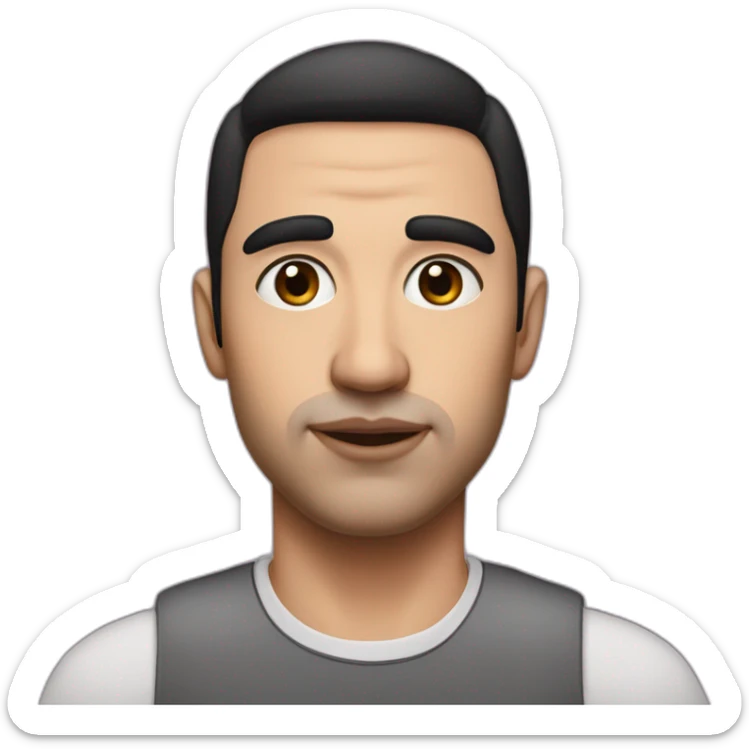 a man with straight short dark hair and dark eyes with large eyelashes and plump pink lips paint a draw sticker