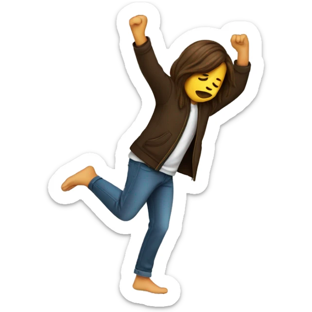 A person doing the famous dab, the person it has to be a boy without bear and mustache but with brown long hair sticker
