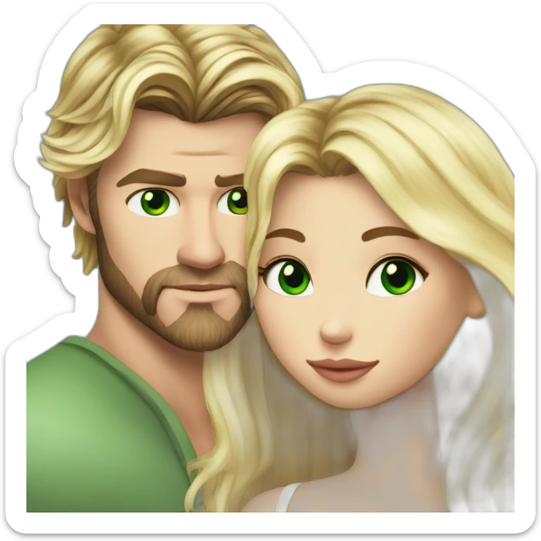 Chris hemsworth kiss blond woman with green eyes amd very very very long hair sticker