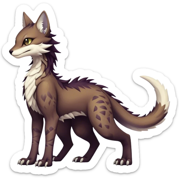 Kawaii dark edgy fantasy ethereal feline-vernid-sergal-fursona animal creature with a tufted tail full body with intricate markings  sticker