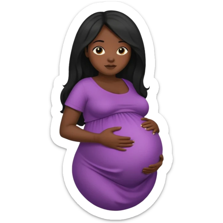 Dark black skin, african black Woman with huge pregnant belly, long hair sticker
