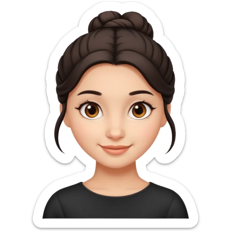Cute smiling brown-eyed designer girl with her dark hair gathered in a careless bun sticker