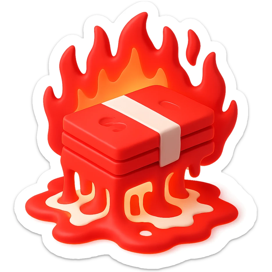 Change the cash to a vivid red color, remove the background so it is transparent, keep the molten lava effect bold and dynamic with fiery lava glow and intense heat effect. sticker