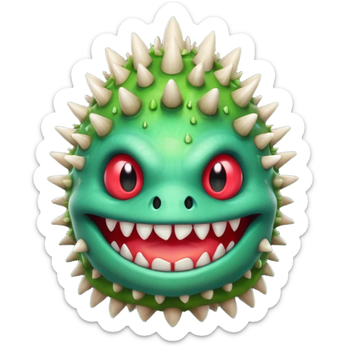 poisonous mushroom monster portrait, head and shoulders only, toxic green glow, scary grin, spiky mushroom head, 3D cartoon, mobile game icon style, clean background, no text, no watermark

 sticker