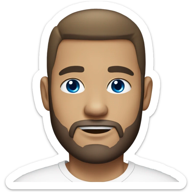 A guy with blue eyes, light skin, short shaven, a beard only on his chin, wearing a white T-shirt, a silver earring with a cross on one ear. sticker