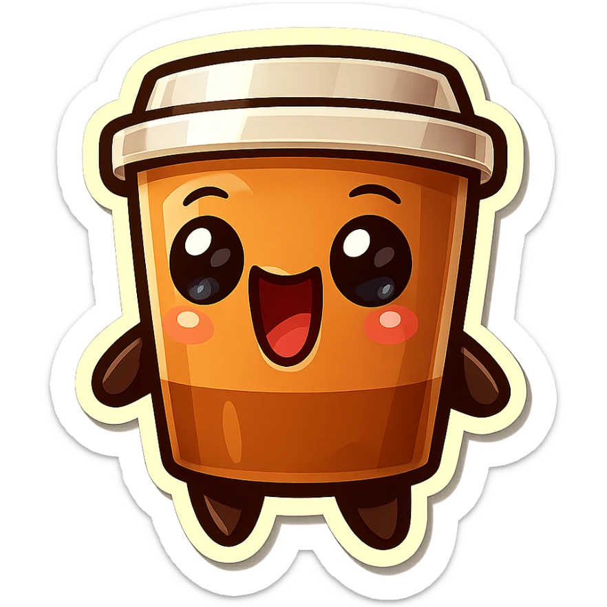 Tall coffee cup, wild, over the top, excited, big eyes, big mouth sticker