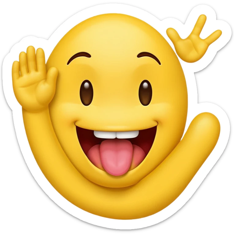 Tongue sticking out smiling emoji with hands and feet on the screen  sticker