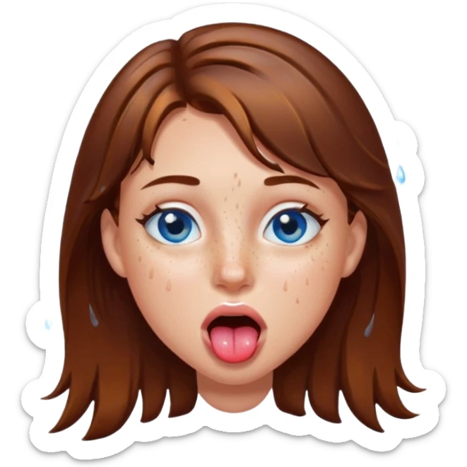Girl with brown hair, blue eyes, a wet face and her tongue out sticker