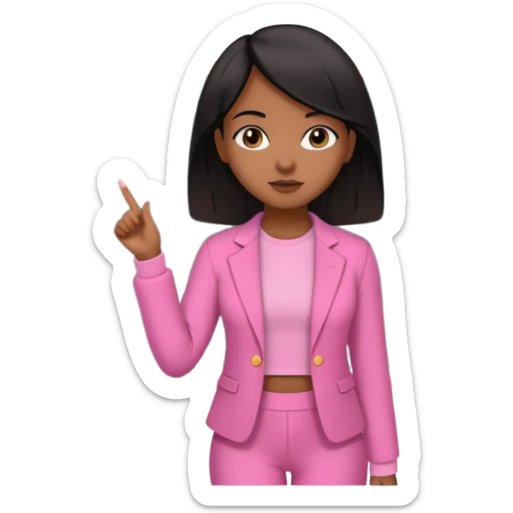 a brown skin teachers with hair that stop at elbpws girl with black straight like hair wearing pink not hot pink 2 piece set teaching up on a board sticker