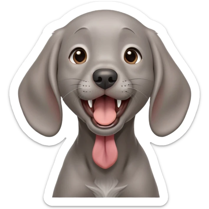 cinematic-cute-yawning-weimaraner puppy-portrait-emoji,-head-tilted-slightly-with-a-dramatic,-wide-open-yawn,-revealing-a-sleek grey fur-with-a-subtle-shimmer,-floppy-ears-slightly-drooping,-round-brown-eyes-barely-open-in-drowsy sticker