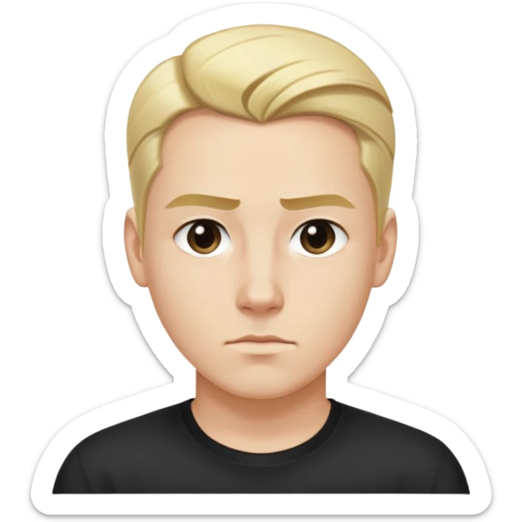 nam 25 tuổi, tóc màu vàng vuốt ngược, da trắng, mặt ngầu, áo màu đen, nửa thân trên sticker