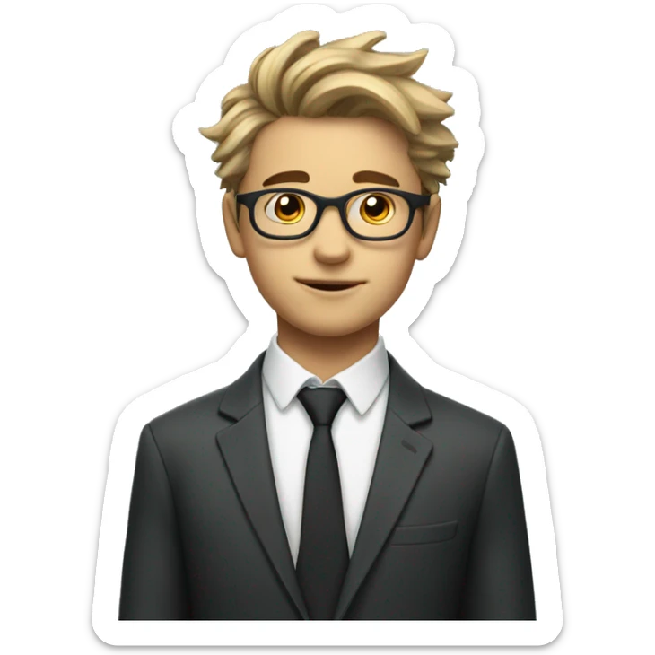 Interesting smart teen boy in suit with glasses and cool hair sticker