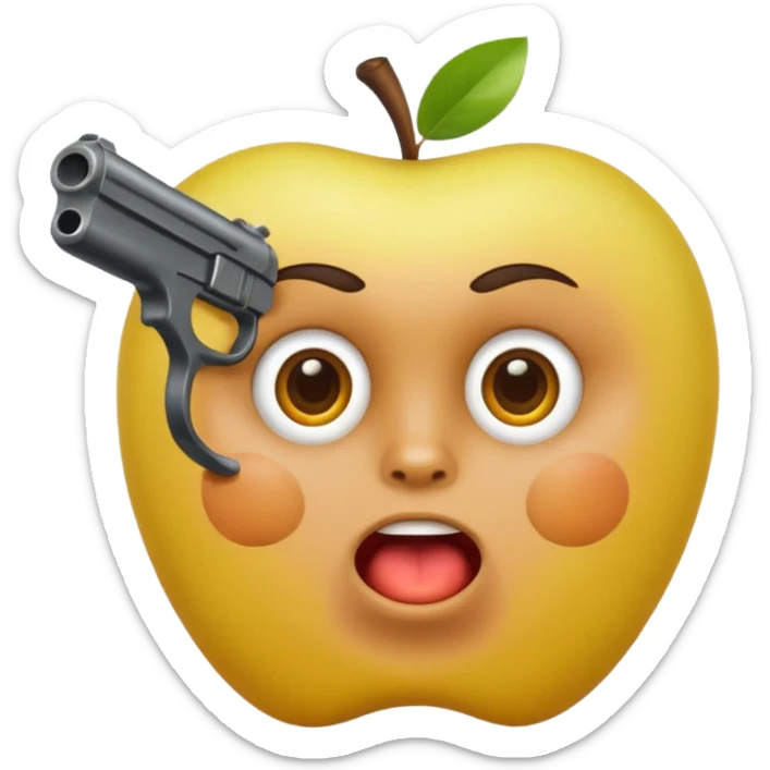 Hazme una carita redonda  amarilla de Apple con una pistola dentro de la boca sticker