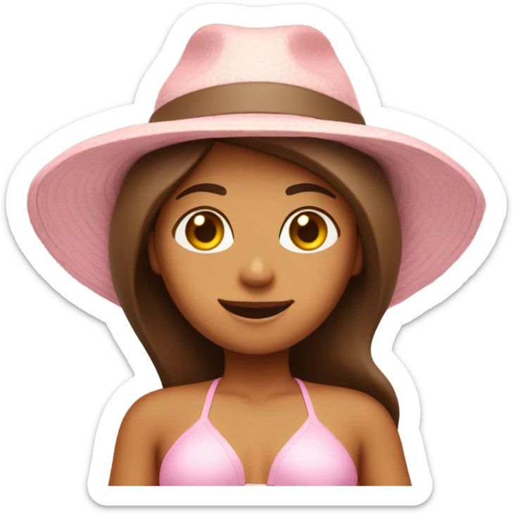 woman with brown beautiful straight hair with a sun hat in a light pink bikini  sticker